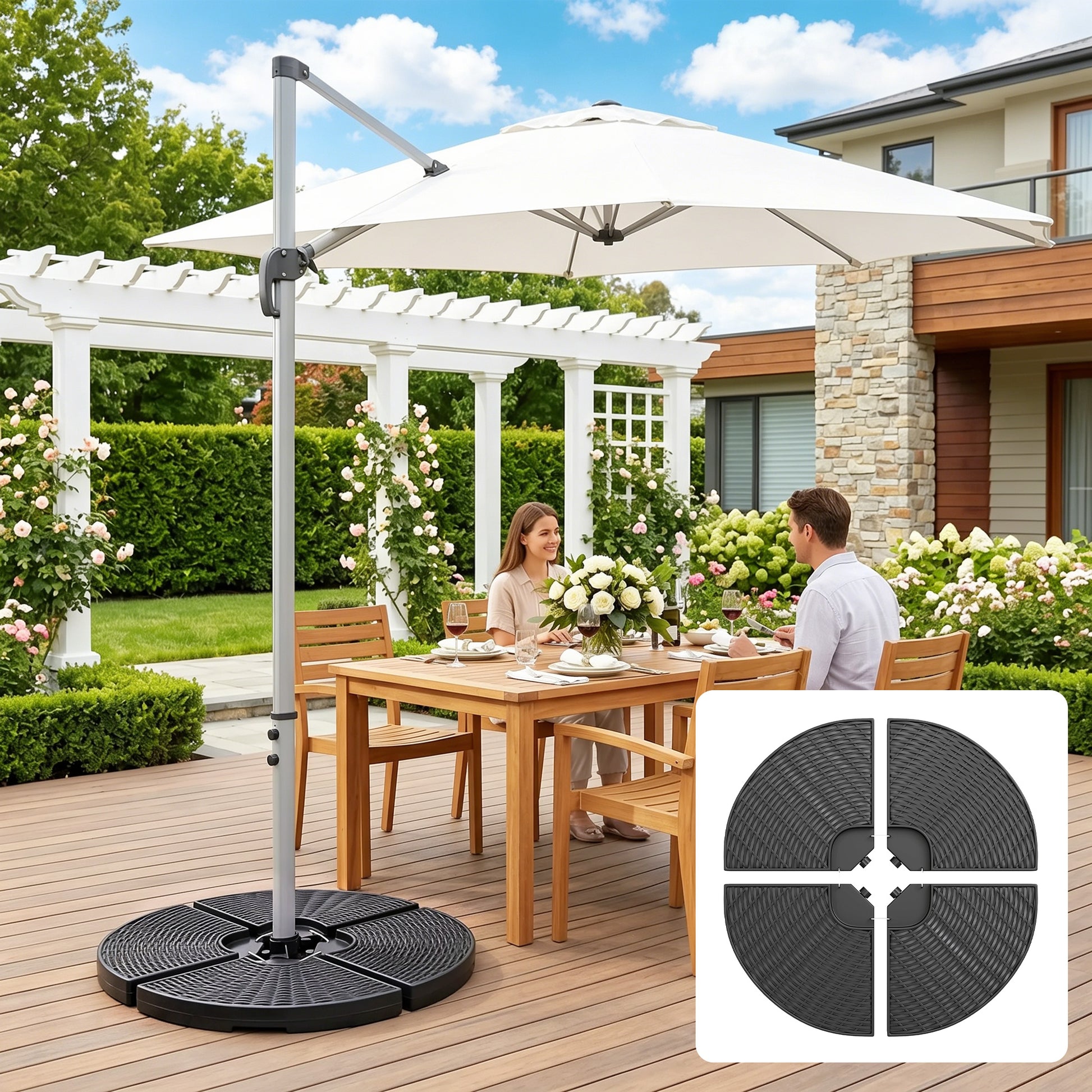 Outsunny Base Para Sombrilla De 4 Piezas Rellenable Con Arena 68 Kg O Agua 52 L_3