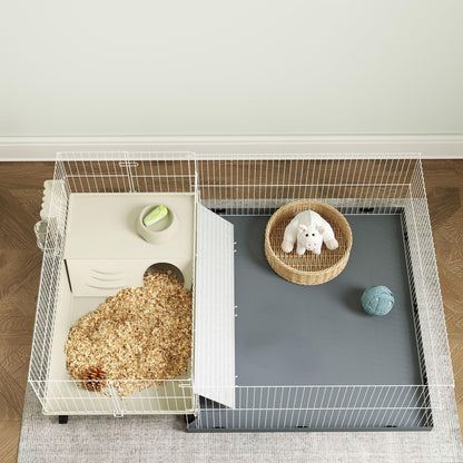 Pawhut Jaula Para Animales Pequeños Con Corral Desmontable 108x71x57 Cm Beige_1