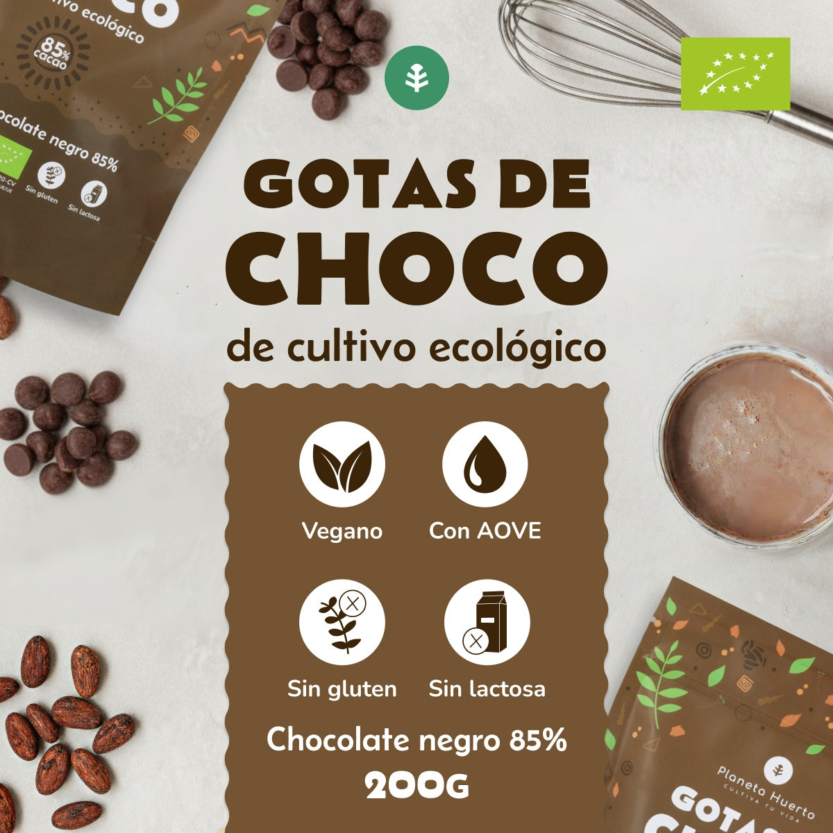 Pepitas de Chocolate 85% cacau ECO Planeta Huerto 200 g