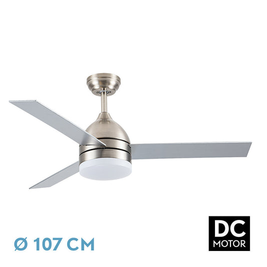 Ventilador Dc Legio 26w Niquel 3aspas Plata/haya 107d 2950lm 3000-4000-6000k Remoto+memoria+temporizador_0