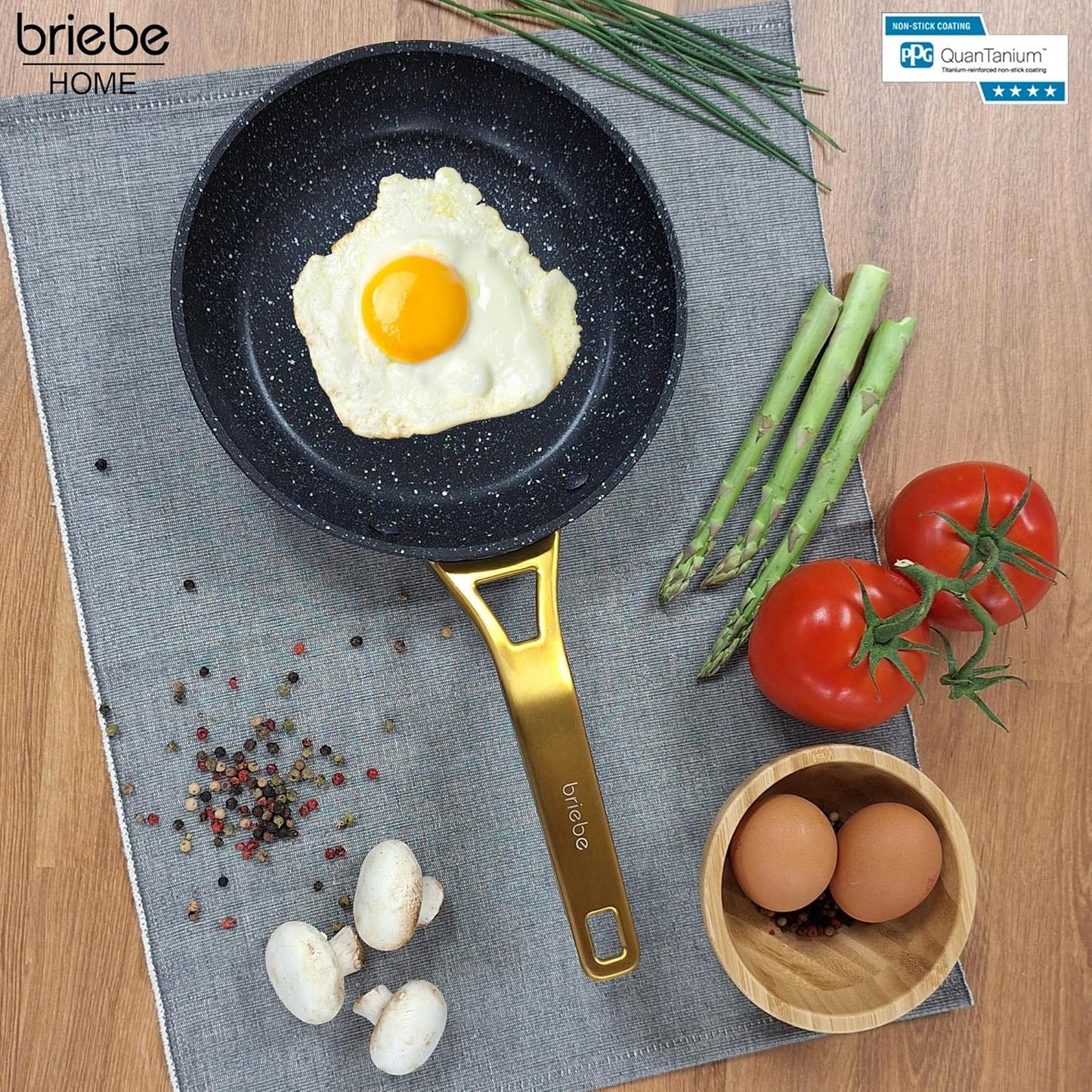 Briebe Set 3 Sartenes Antiadherentes Inducción Titanio 20-24-28cm, Aluminio Forjado Antiadherente, Gold Titanium_1
