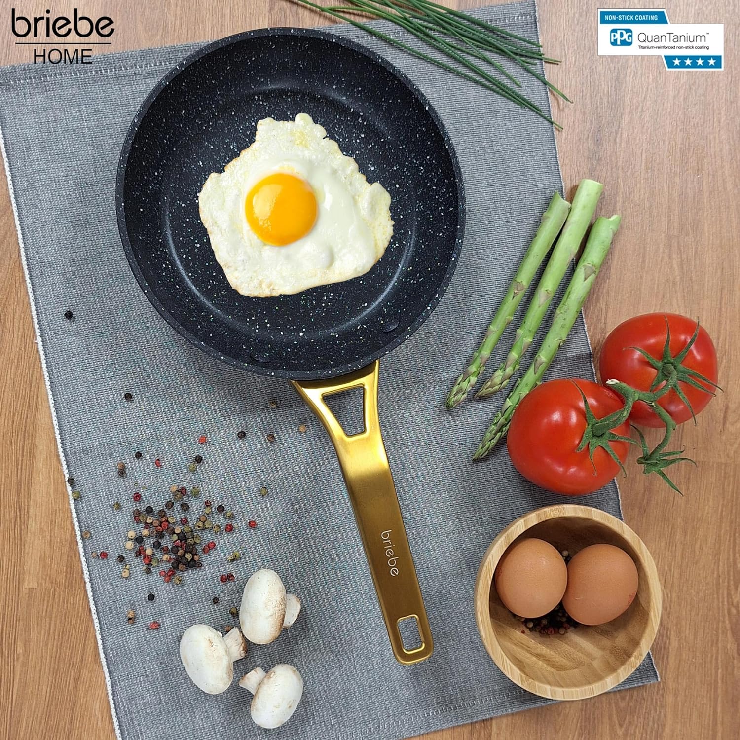 Briebe Set 3 Sartenes Antiadherentes Inducción Titanio 20-24-28cm, Aluminio Forjado Antiadherente, Gold Titanium_1