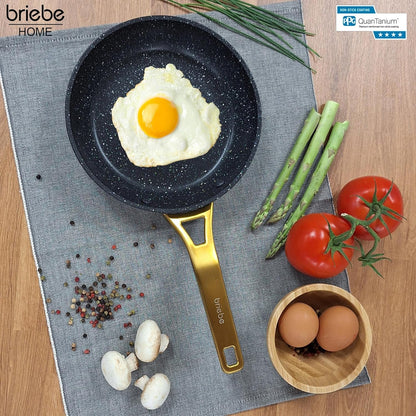 Briebe Set 3 Sartenes Antiadherentes Inducción Titanio 20-24-28cm, Aluminio Forjado Antiadherente, Gold Titanium_1