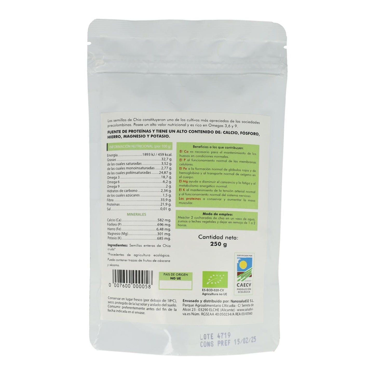 Sementes de Chia Biológicas 250g, Saúde Viva