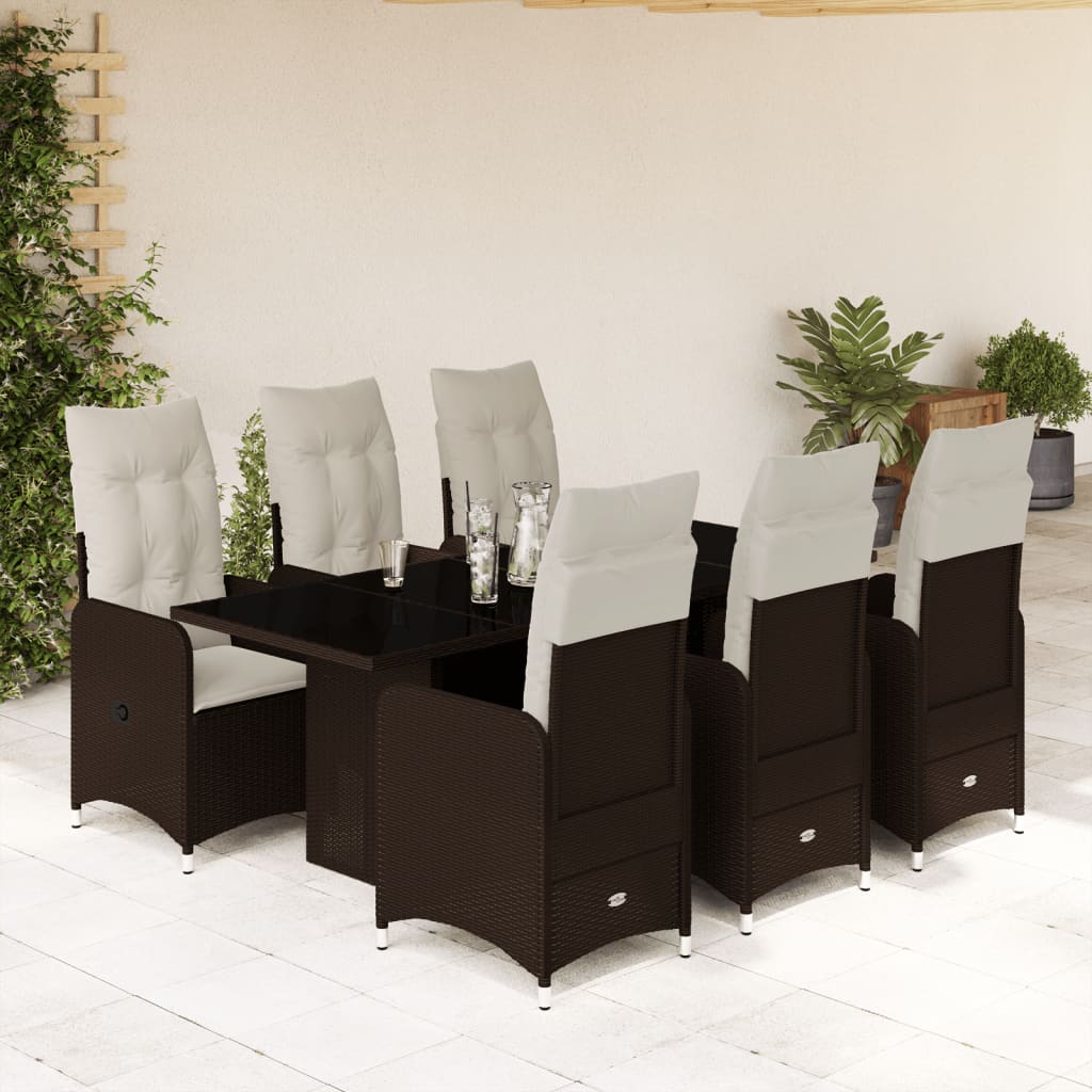 Set De Mesa Y Sillas Jardín 7 Pzas Con Cojines Ratán Pe Marrón / Vetonek_2