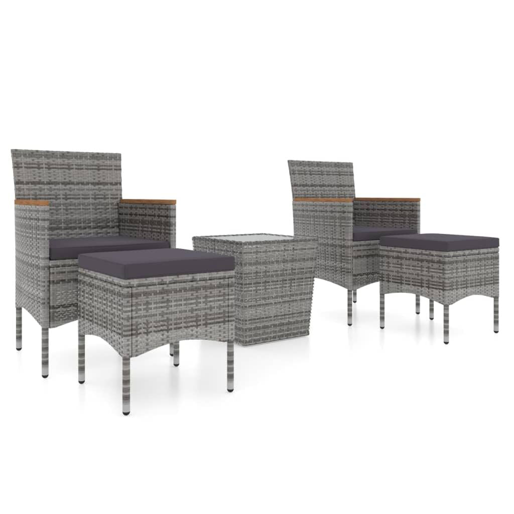 Vidaxl Mesa Sillas Jardín 5 Pzas Ratán Sintético Vidrio Templado Gris_0