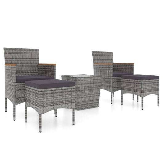 Vidaxl Mesa Sillas Jardín 5 Pzas Ratán Sintético Vidrio Templado Gris_0