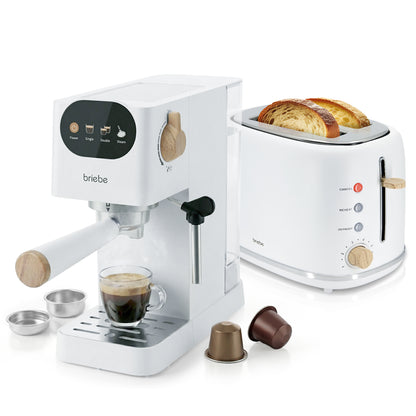 Briebe Nordic Set Cafetera 20 Bares Cápsulas, Café Molido Espumador Leche Tostadora 2 Rebanadas Anchas,skt1221wht,blanco_0