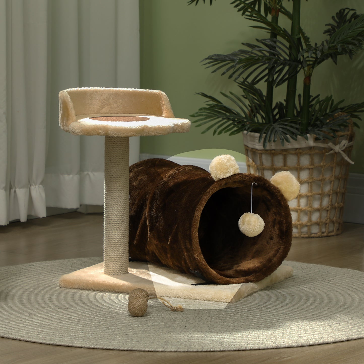 Pawhut Árbol Rascador Para Gatos Altura 47 Cm Con Túnel Marrón Oscuro_1