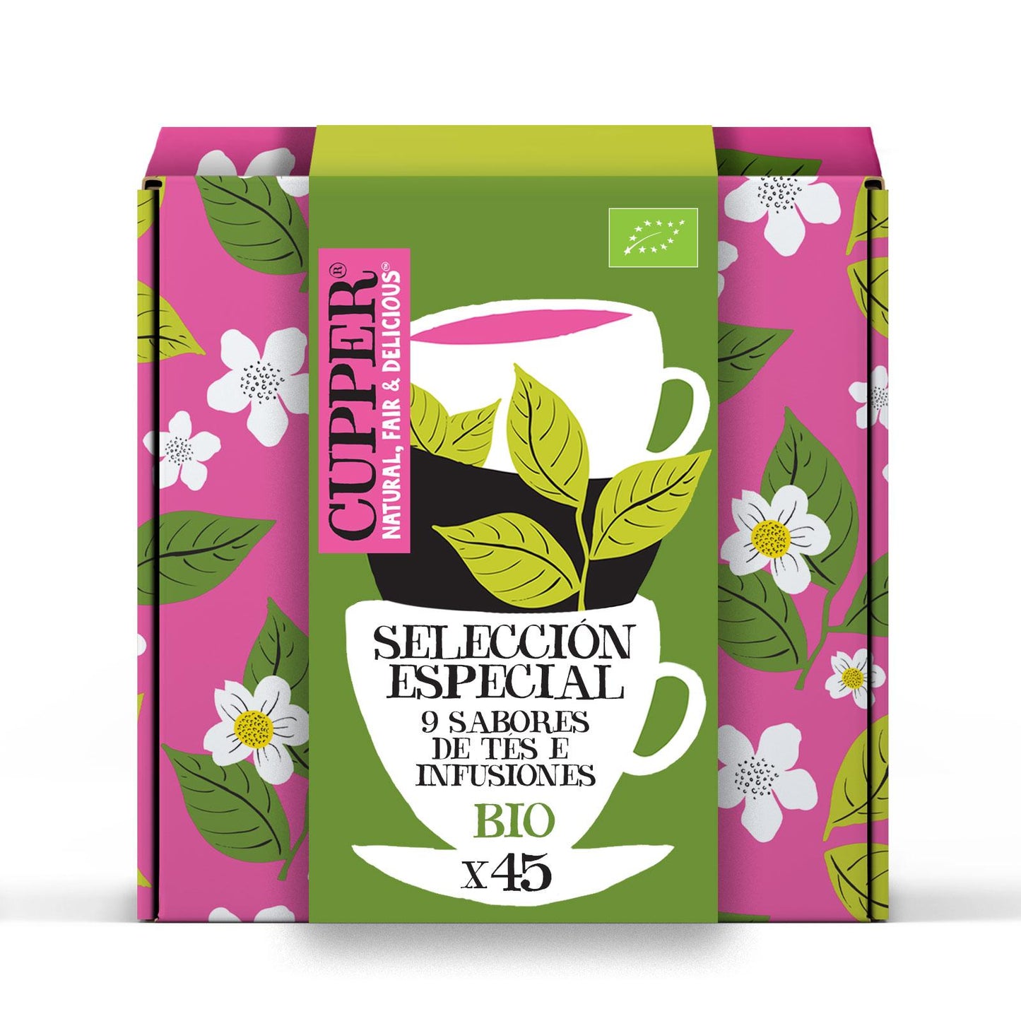 Pack de 45 infusões e saquetas de chá orgânico Cupper, 9 sabores 