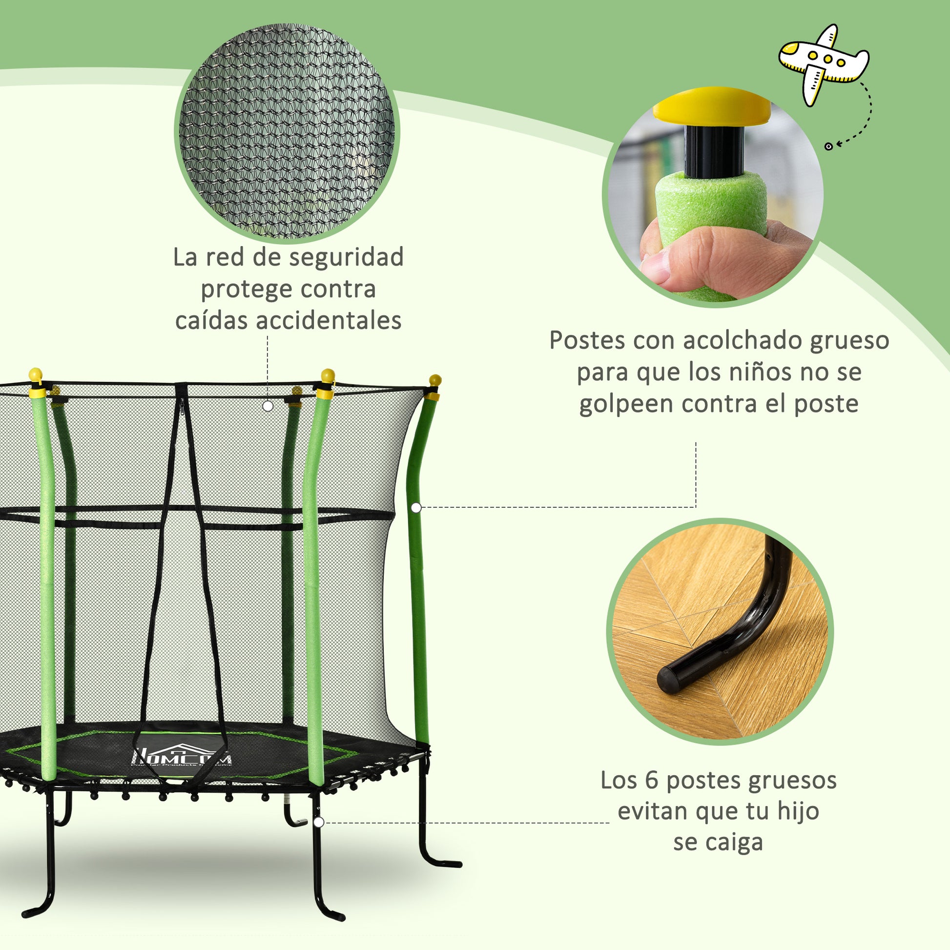 Homcom Trampolín Infantil Con Red De Seguridad Ø163,5x163,5 Cm Verde_5