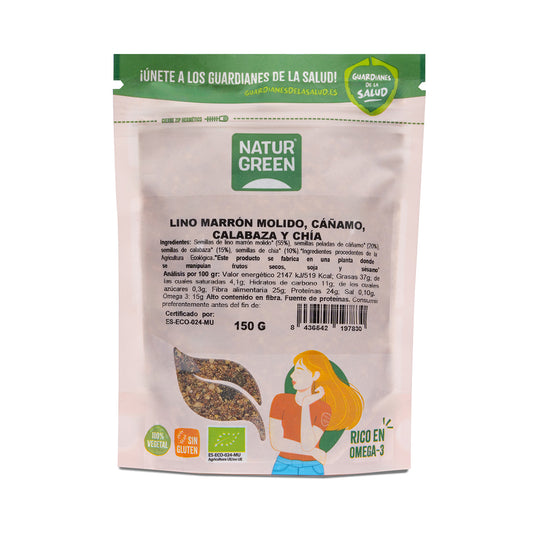Sementes biológicas NaturGreen de linho, cânhamo, abóbora e chia 150 gr