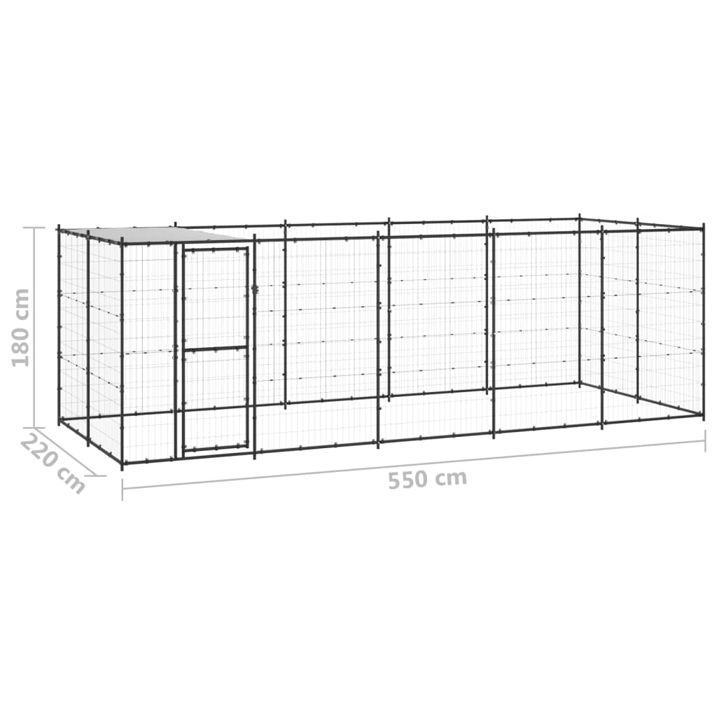 Vidaxl Perrera De Exterior De Acero Con Techo 12,1 M²_2