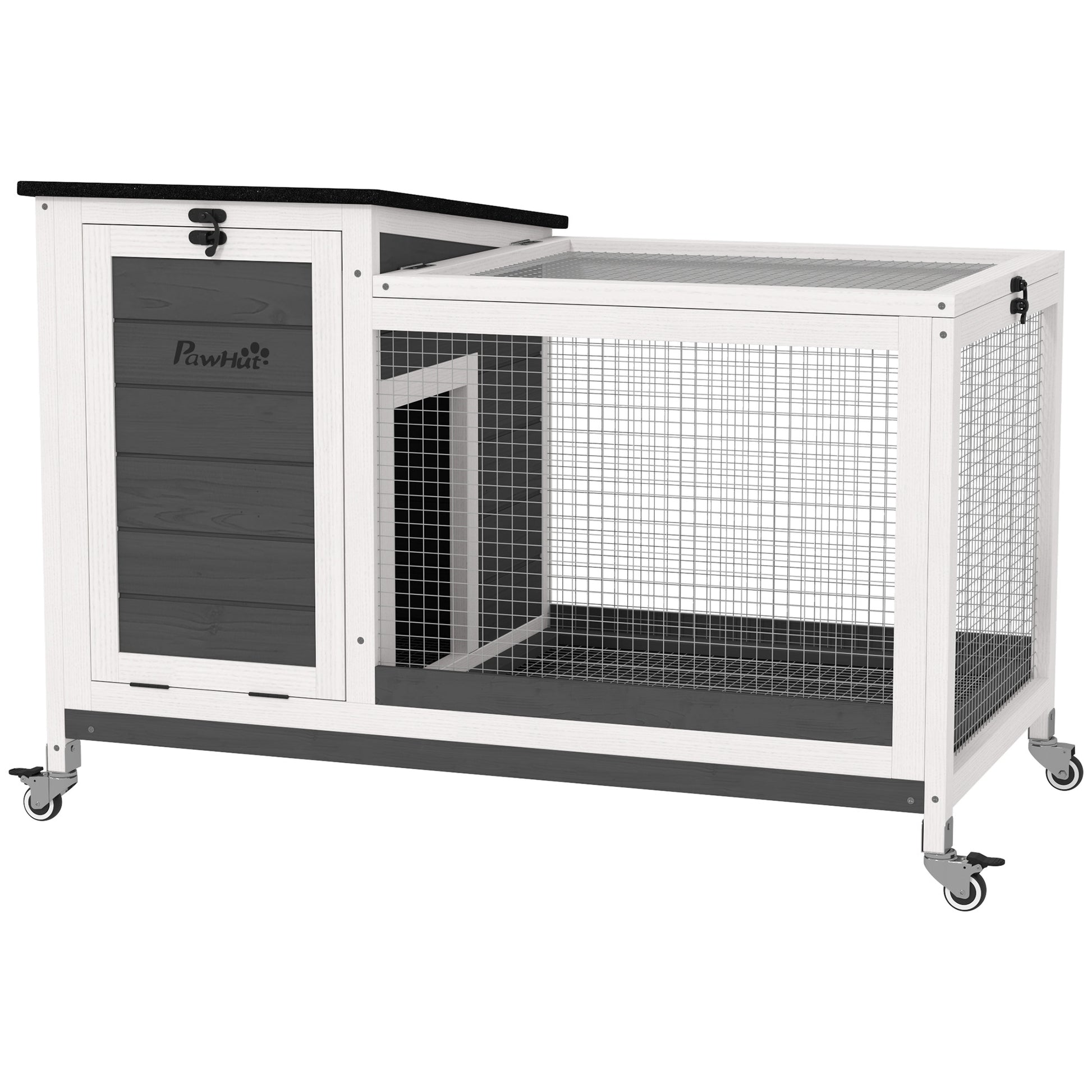 Pawhut Conejera De Madera Con Ruedas Techo Abatible 91x51x66 Cm Gris Oscuro_0