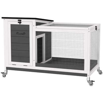 Pawhut Conejera De Madera Con Ruedas Techo Abatible 91x51x66 Cm Gris Oscuro_0