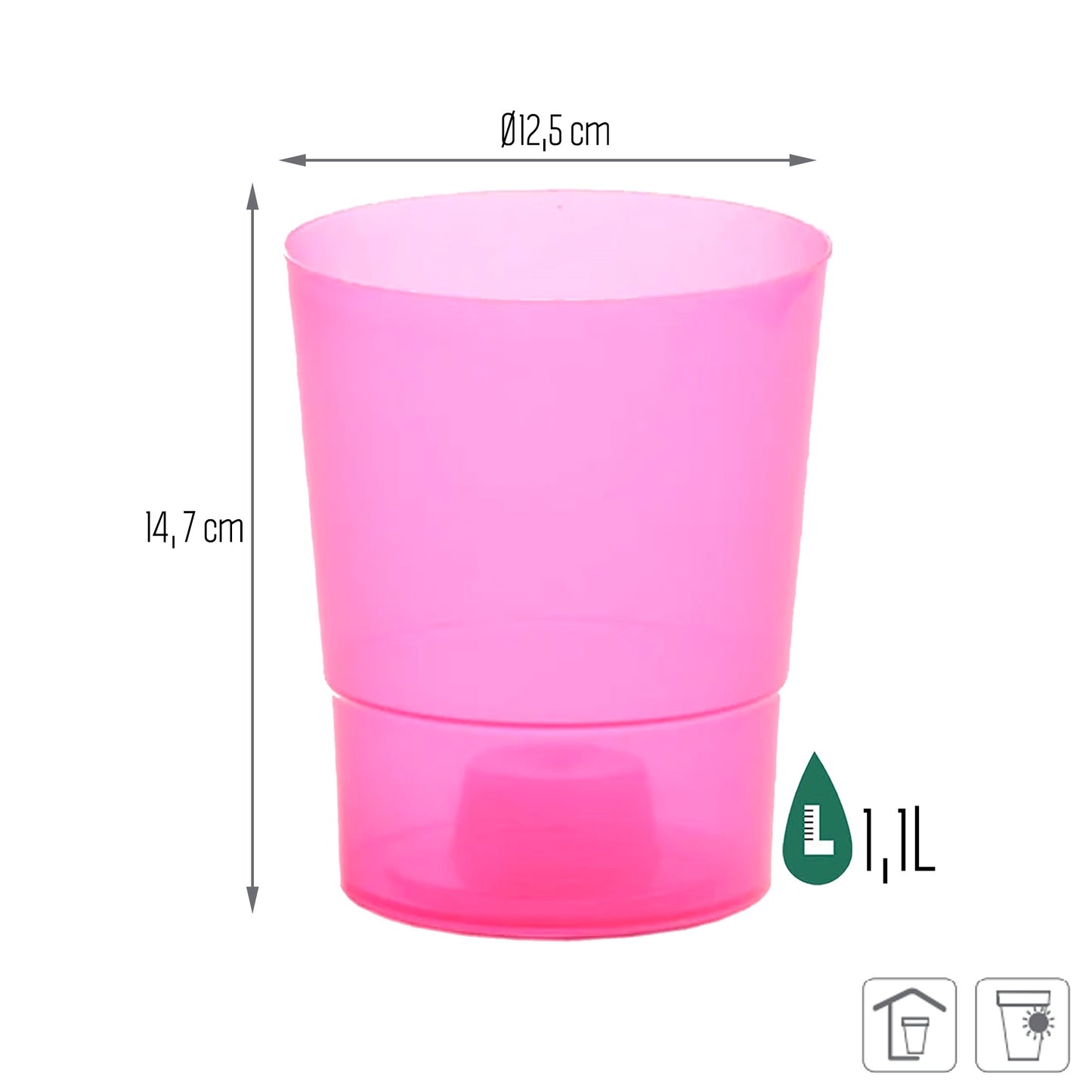 Maceta Coubi Orchid 1,1l., Dimensiones (mm) 125x125x147, Color Rosa Transparente