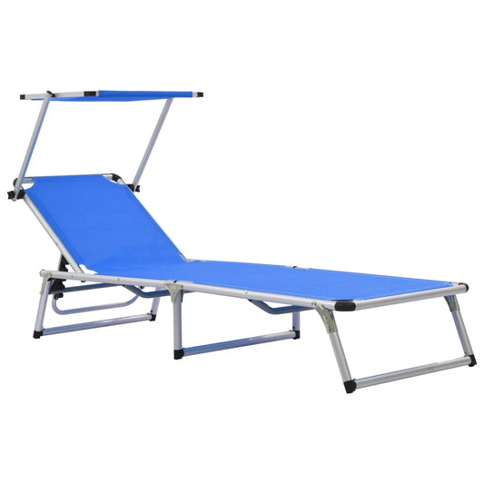 Tumbona Plegable Con Toldo Aluminio Y Textilene Azul_0