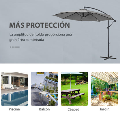 Outsunny Parasol Excéntrico Ø300 Cm Inclinable Con Manivela Para Jardín Gris_5