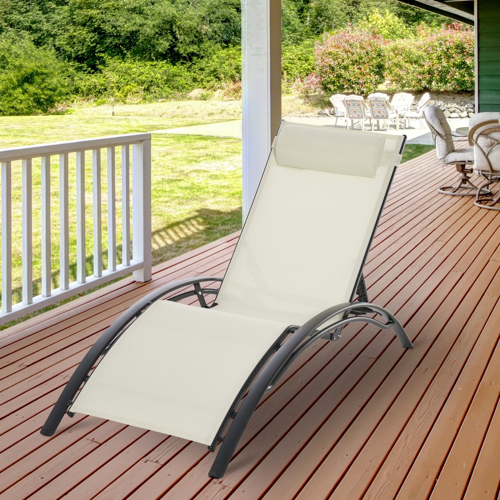 Outsunny Tumbona Reclinable Con Respaldo Ajustable Reposacabezas Extraíble_1