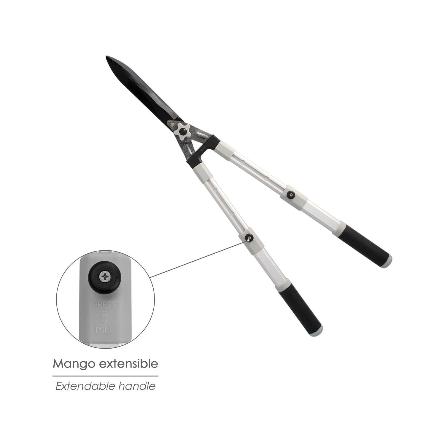 Tijera Podar Setos 2 Manos Aluminio Telescopicas, Hojas Acero Antiadherente, Mango Tpr, Ajuste Corte,_2