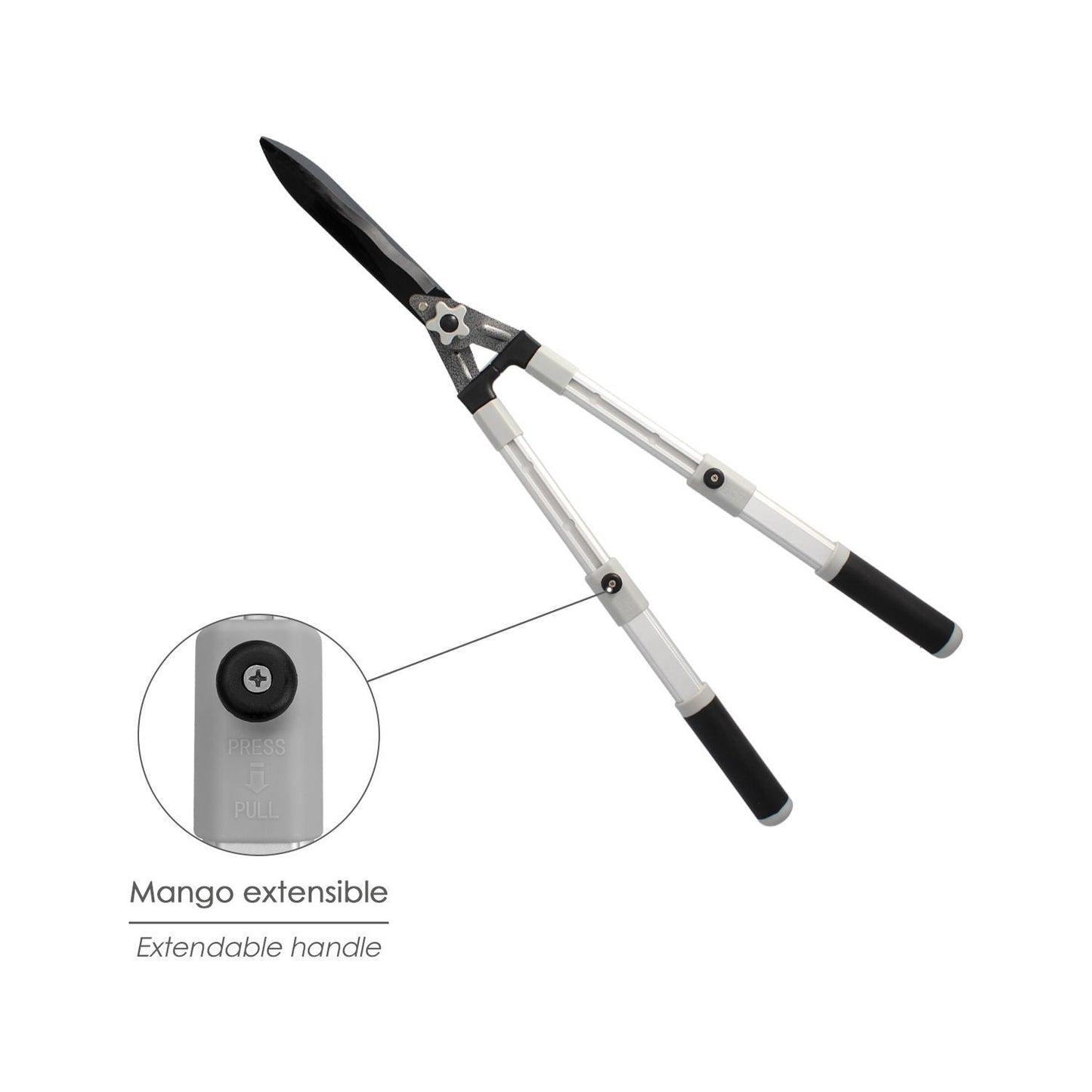 Tijera Podar Setos 2 Manos Aluminio Telescopicas, Hojas Acero Antiadherente, Mango Tpr, Ajuste Corte,_3