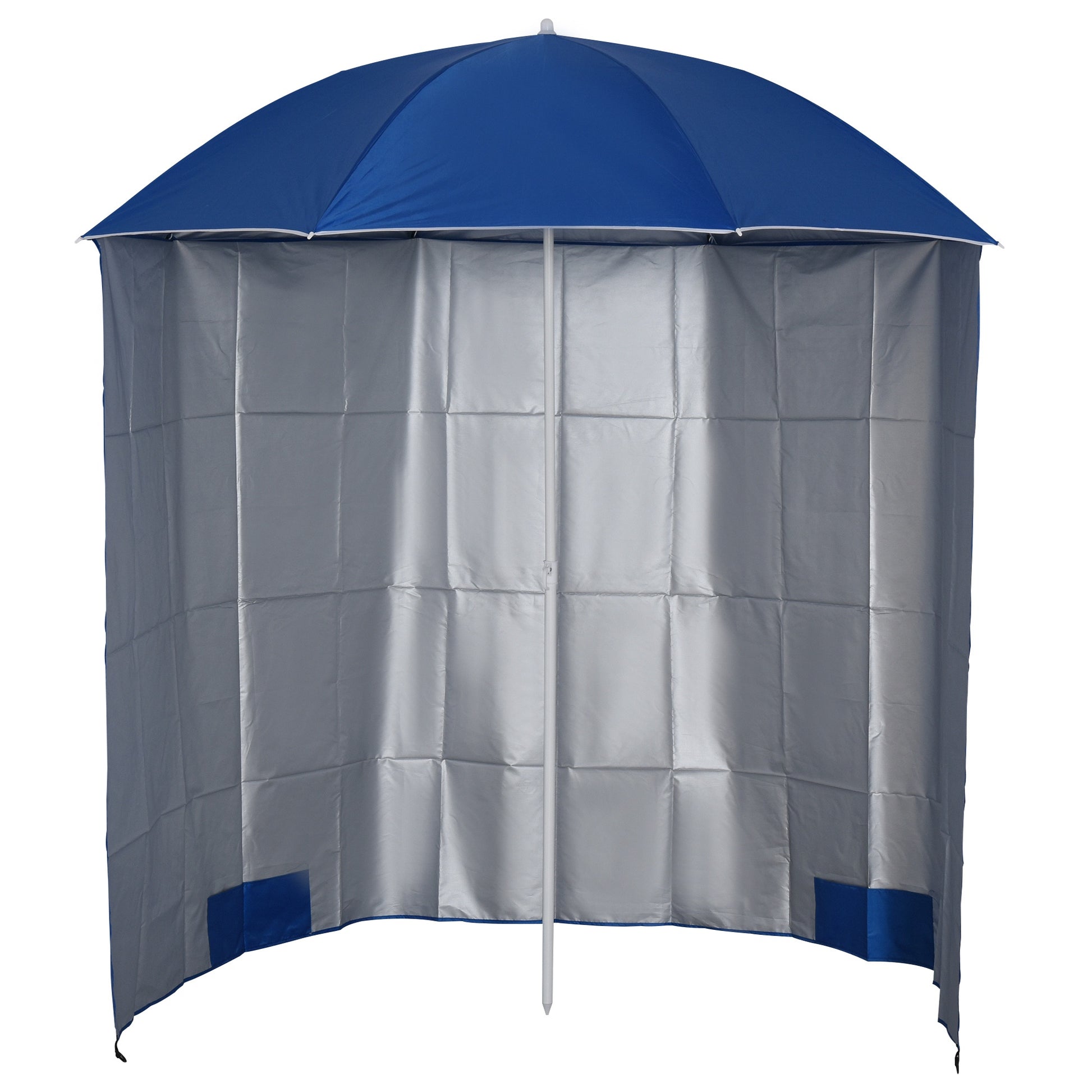 Outsunny Sombrilla De Playa Con Panel Lateral Apertura Manual Ø220x220 Cm Azul_0