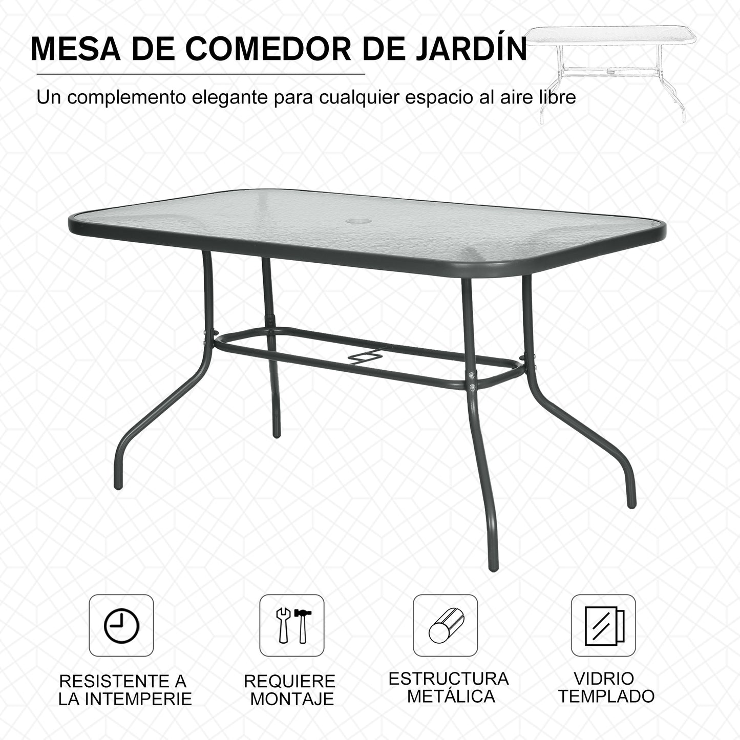 Outsunny Mesa De Jardín Exterior Rectangular De Metal Orificio Para Sombrilla_5