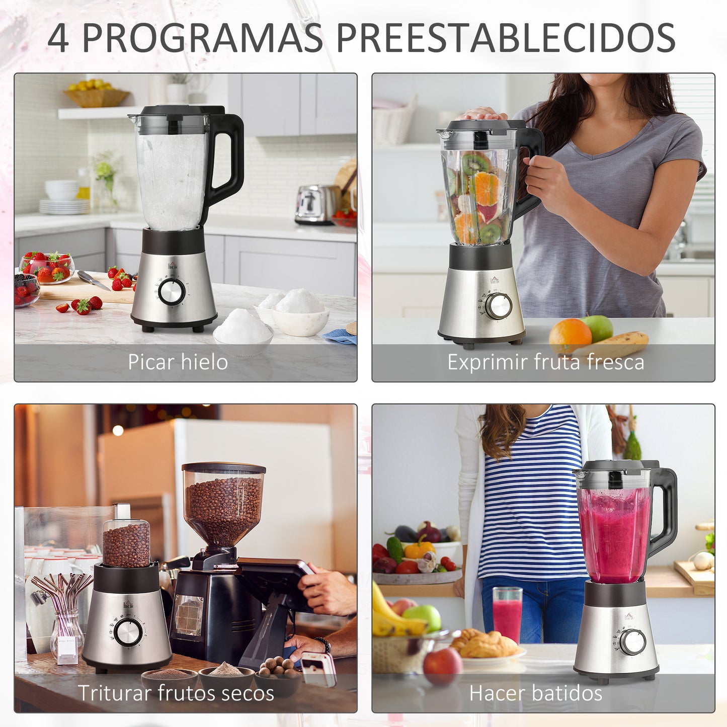 Homcom Batidora Vaso 1000w Jarra De 1.5l 4 Programas Y 5 Velocidades Ajustables_3