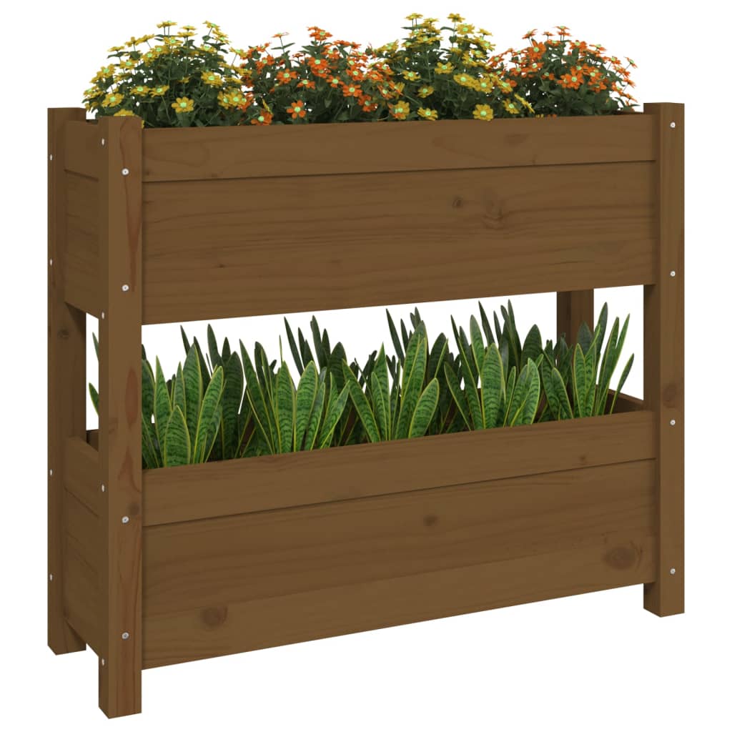 Jardinera De Madera Maciza De Pino Marrón Miel 77x25x66 Cm_3