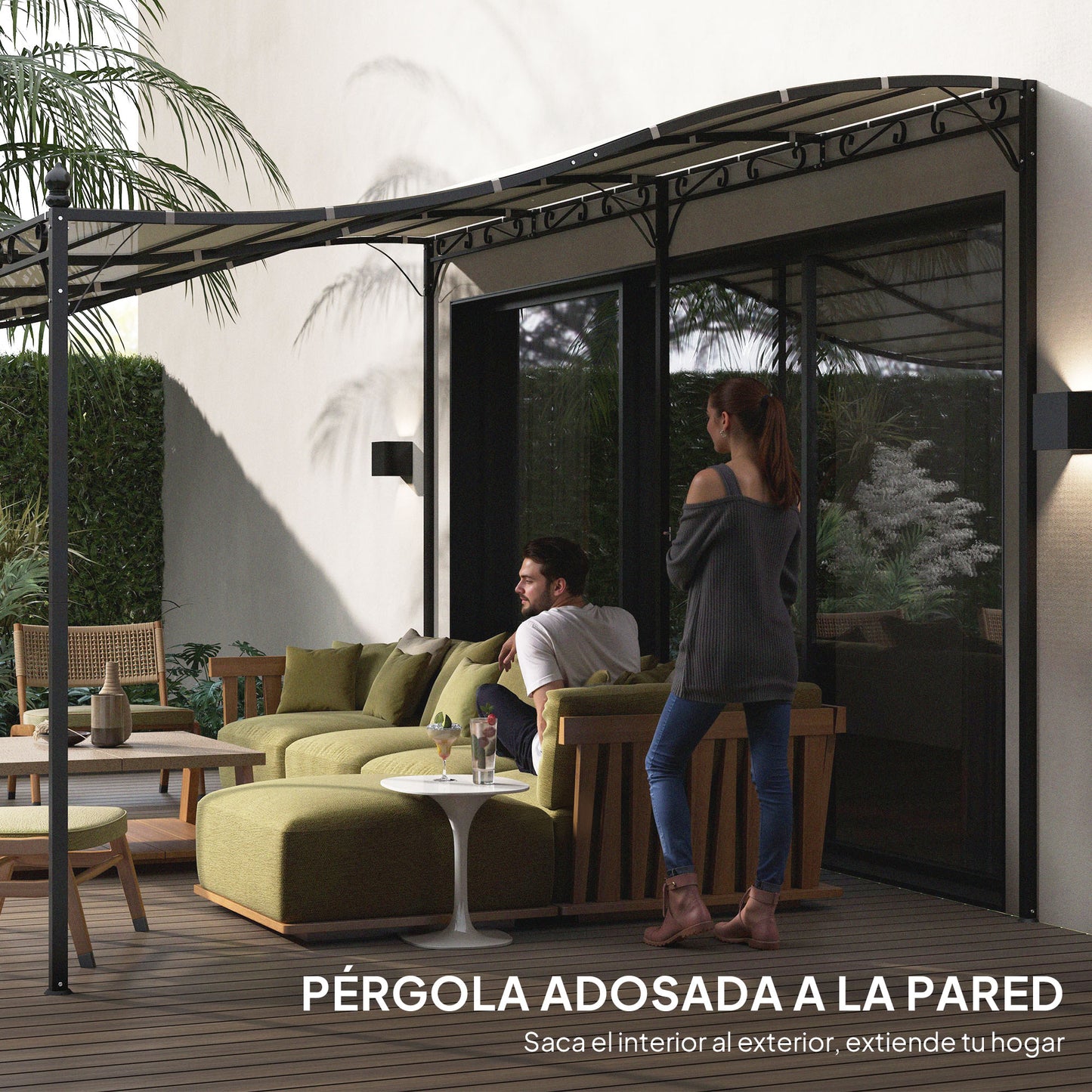 Outsunny Pérgola De Jardín 6x3 M Con Techo De Poliéster Impermeable Crema_5