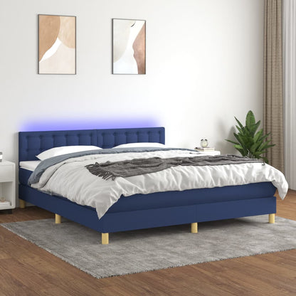 Cama Box Spring Con Colchón Y Led Tela Azul 180x200 Cm / Vetonek_4