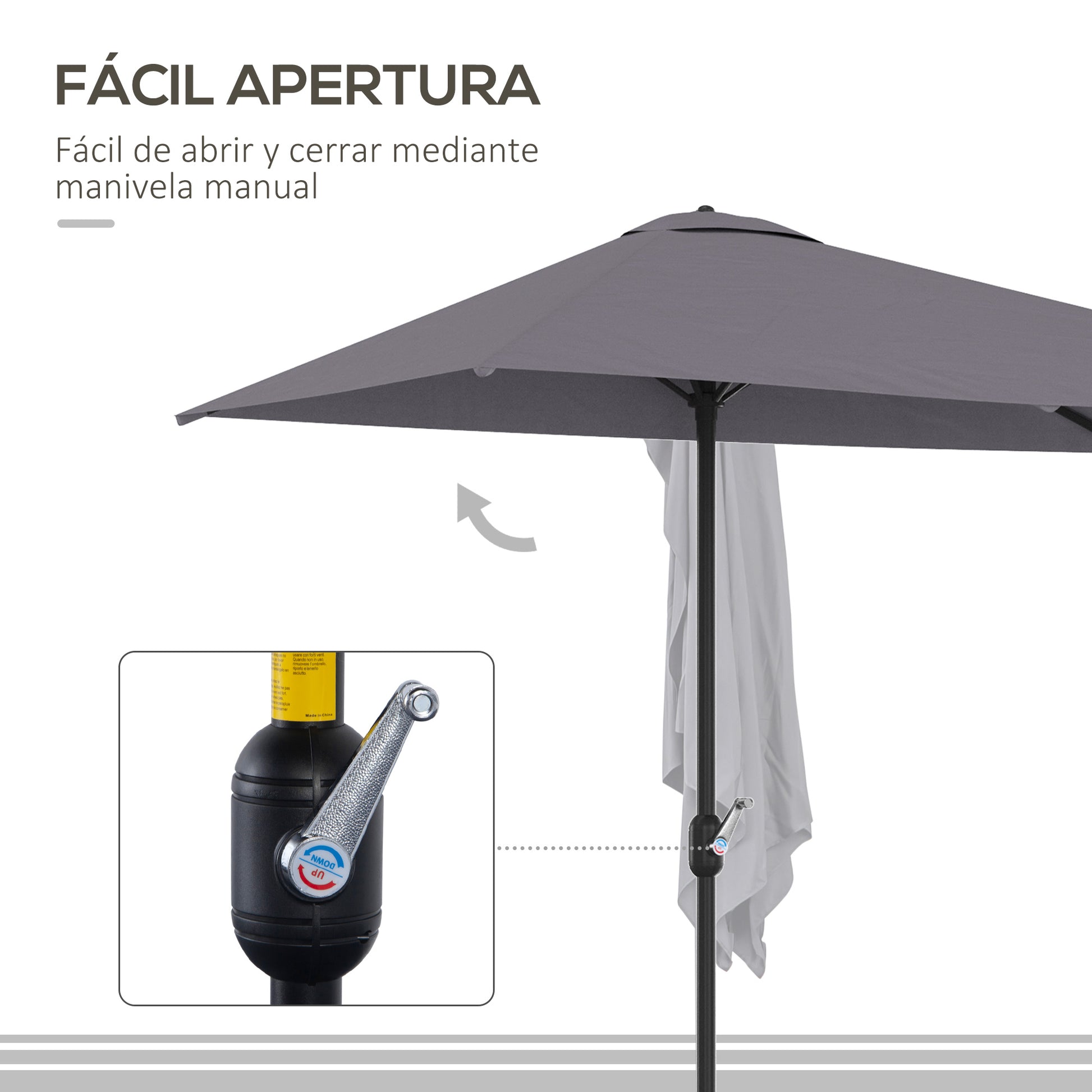 Outsunny Media Sombrilla 230x130x245 Cm Parasol De Pared Con Manivela Gris_5