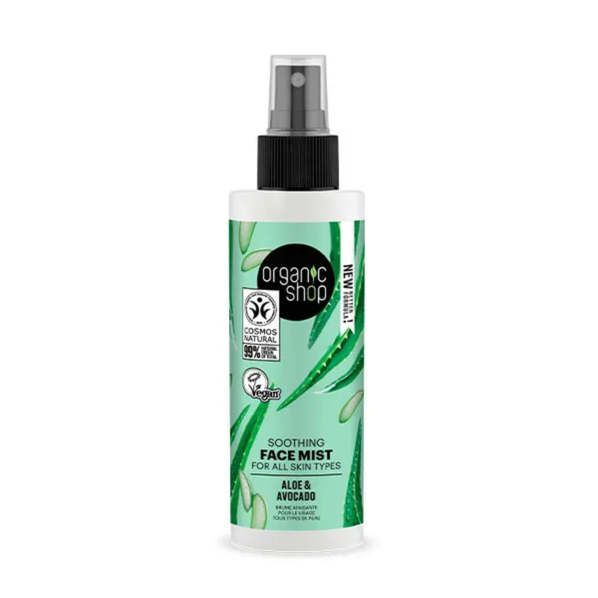 Bruma facial calmante para todos os tipos de pele com abacate e aloé vera, Organic Shop 150 ml