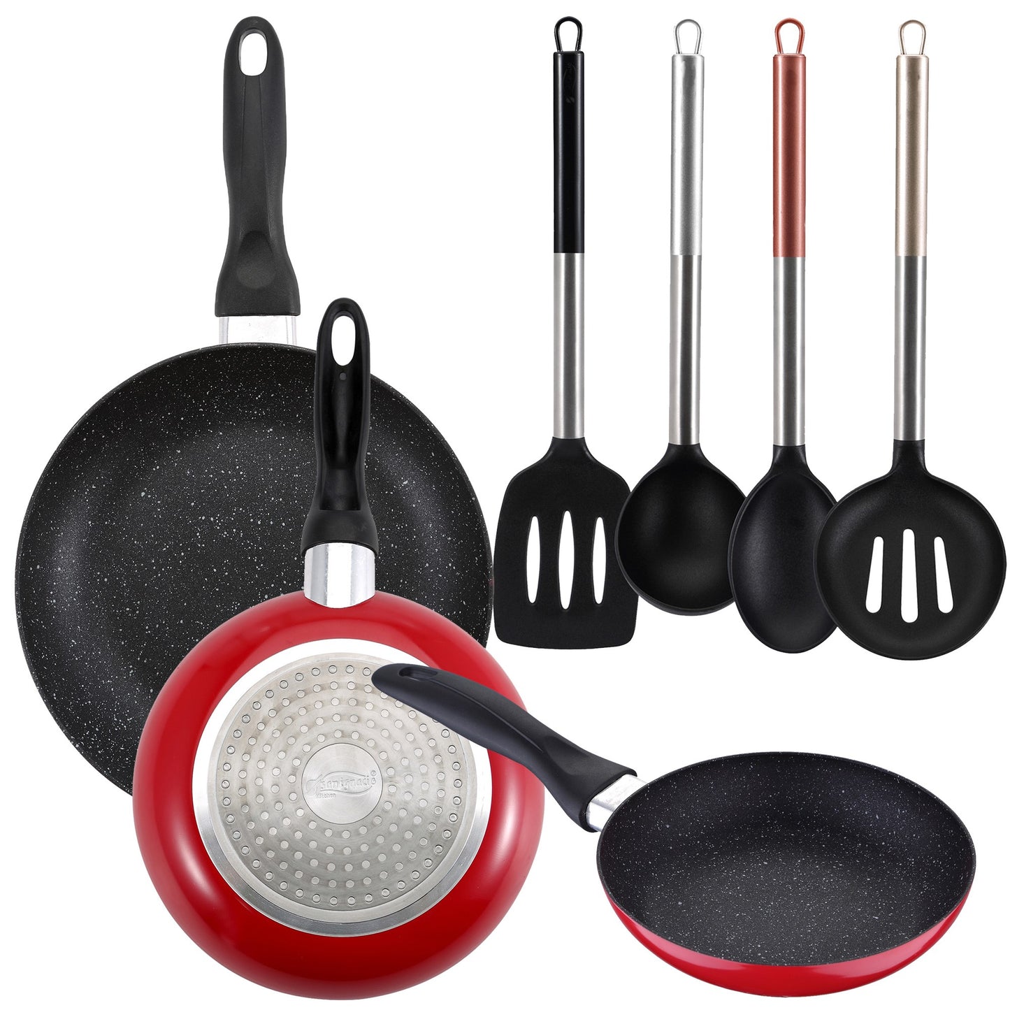 Pack De 3 Sartenes San Ignacio Ø16cm Ø20cm Ø24cm + Set De 4pc De Utensilios De Cocina En Nylon_0