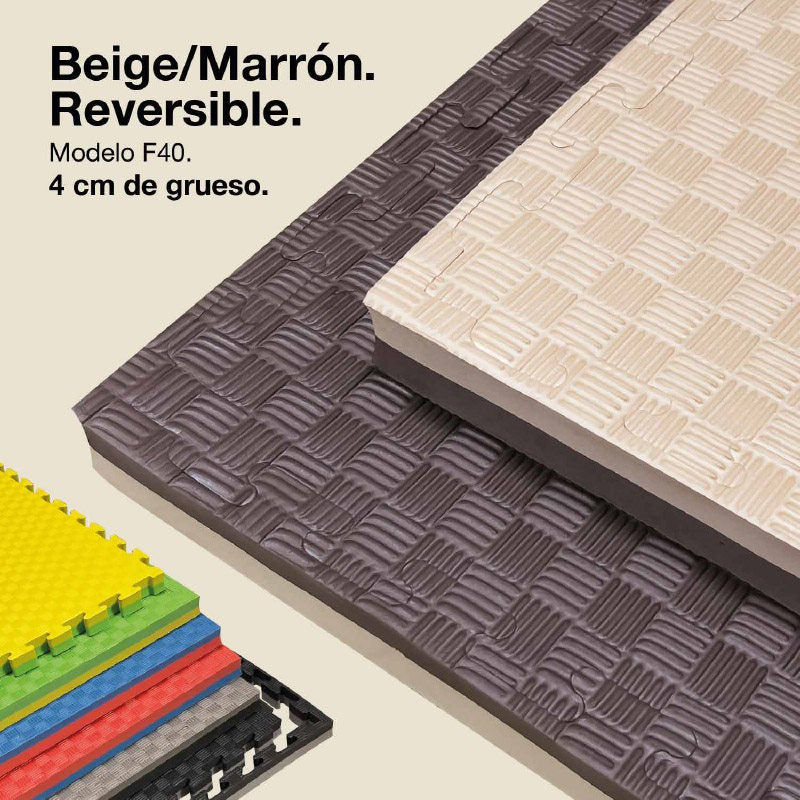 Jowy Tatami Puzzle 4cm 100x100cm, Pack 4 Unidades – Superficie 5 Líneas Marrón/beige_0