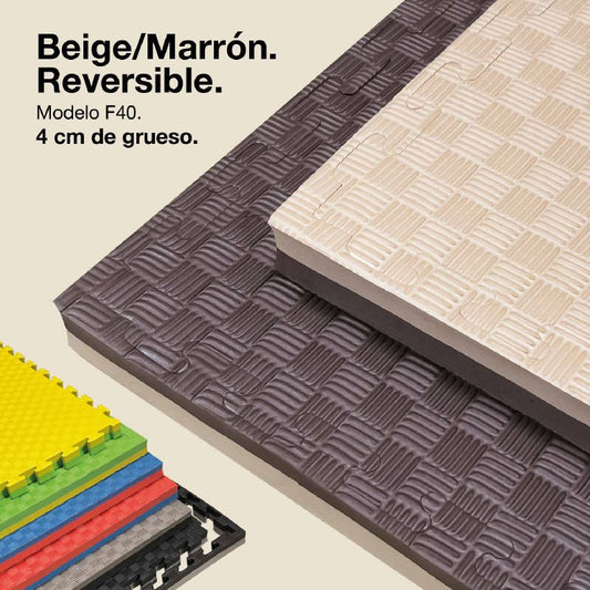 Tatami Puzzle 4cm 100x100cm, Pack 4 Unidades – Superficie 5 Líneas Marrón/beige Jowy_0