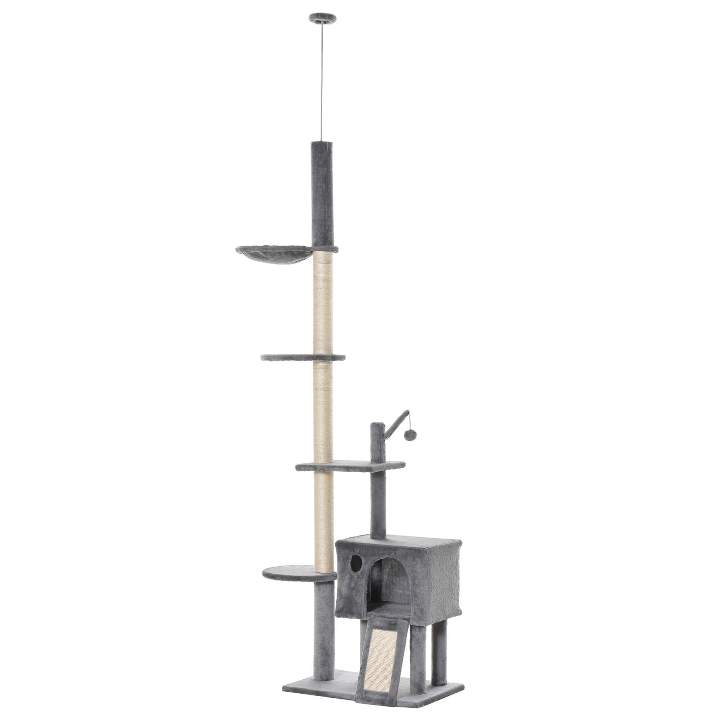 Pawhut Árbol Rascador Para Gatos Altura Ajustable 238-270 Cm Con Hamaca Cueva_0