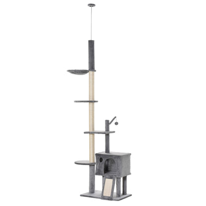 Pawhut Árbol Rascador Para Gatos Altura Ajustable 238-270 Cm Con Hamaca Cueva_0