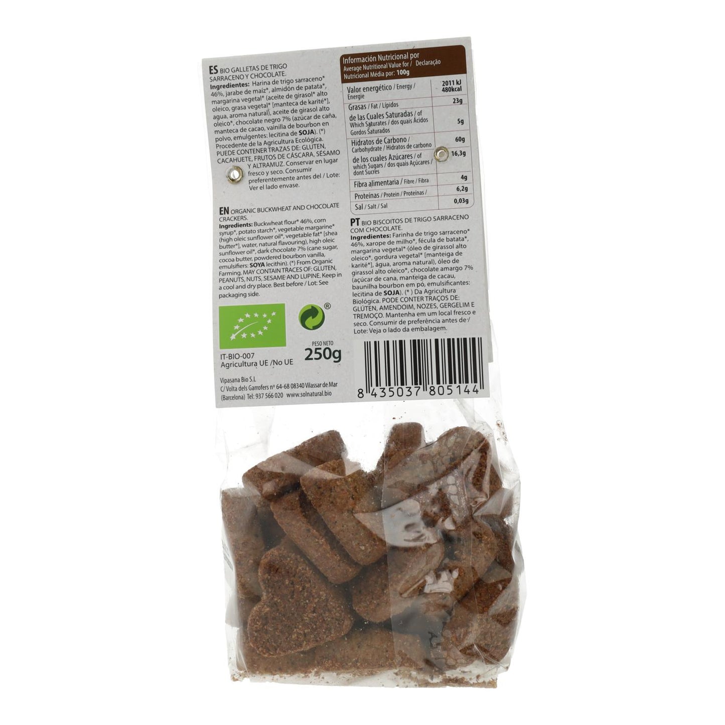 Biscoitos de Trigo Sarraceno Biológico Sol Natural com Pepitas de Chocolate 250g