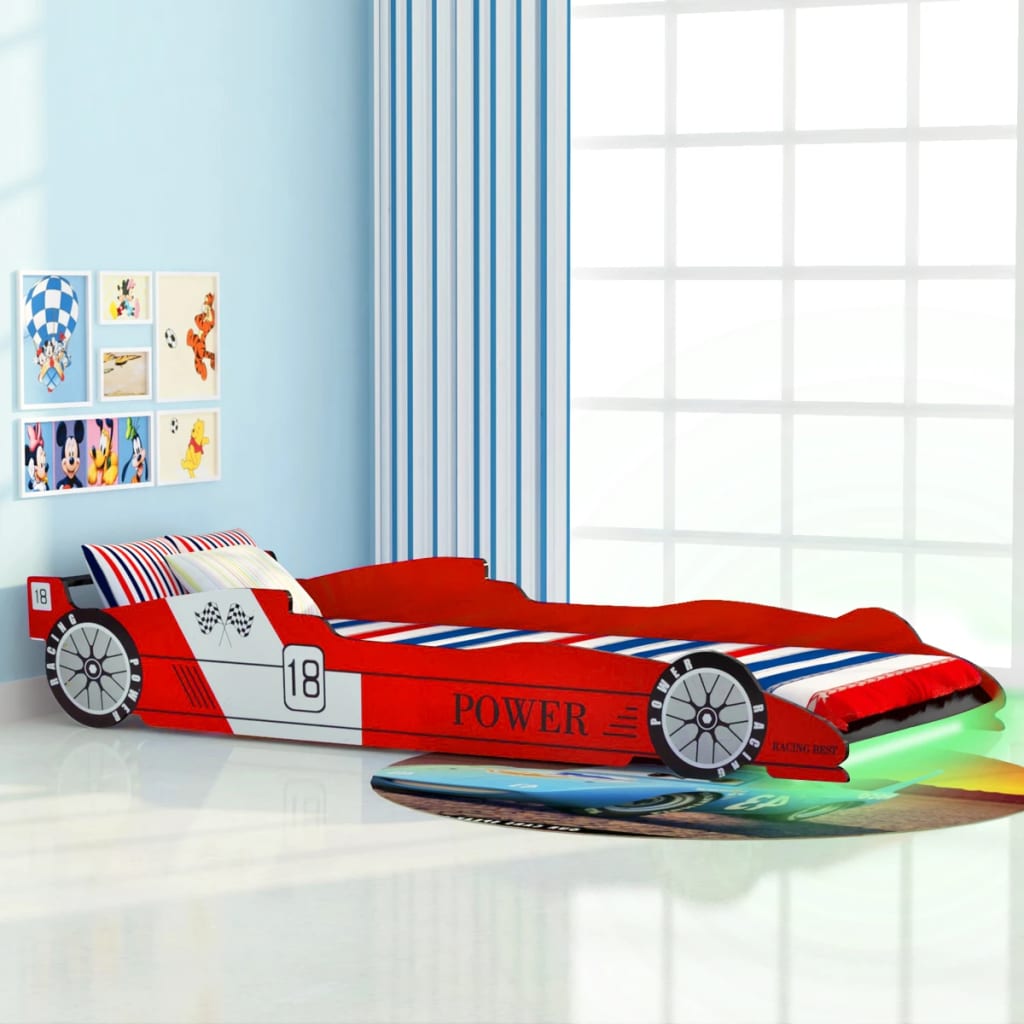 Cama Infantil Con Forma De Coche Carreras Y Led  90x200 Cm Roja / Vetonek_0