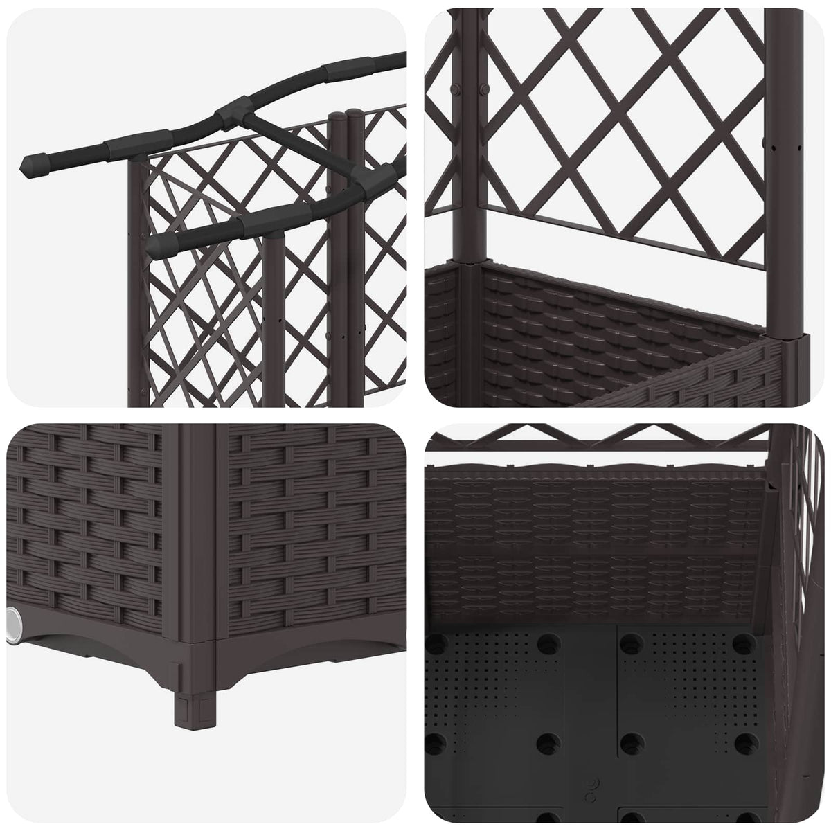 Cama Elevada Con Trellis Y Techo Marrón 163 X 40 X 138 Cm Pp_5