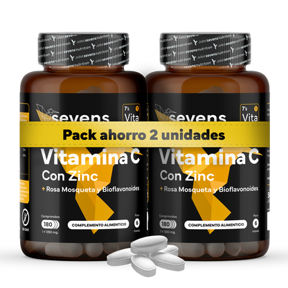 Pack 2x Vitamina C Con Zinc, Bioflavonoides Y Rosa Mosqueta De Sevens Nutrition. Refuerzo Del Sistema Inmunológico_0