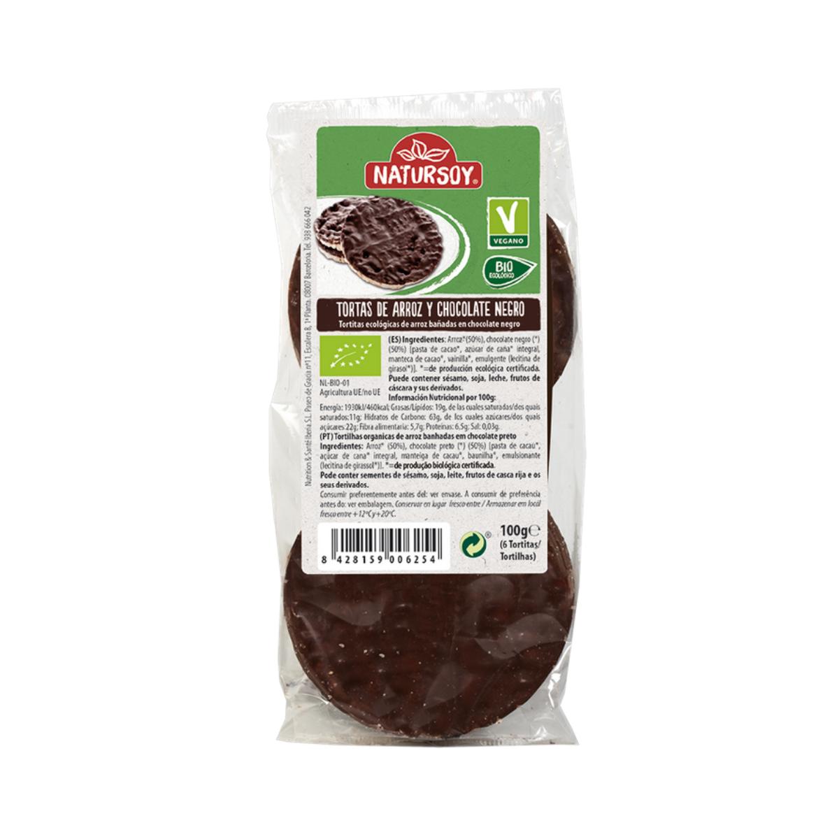 Bolinhos de Arroz com Chocolate Negro, 100 g. Natursoy