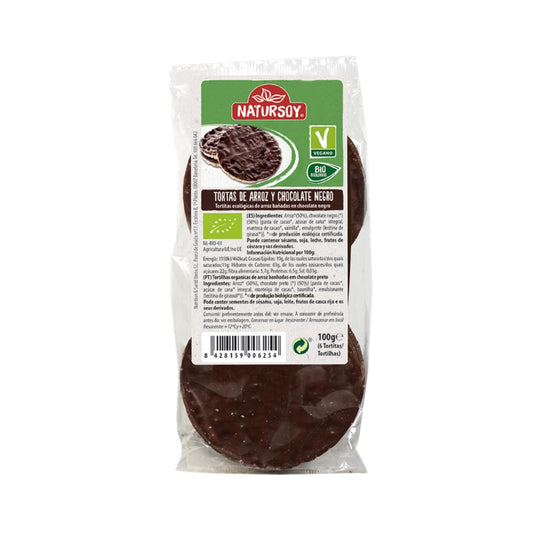 Bolinhos de Arroz com Chocolate Negro, 100 g. Natursoy