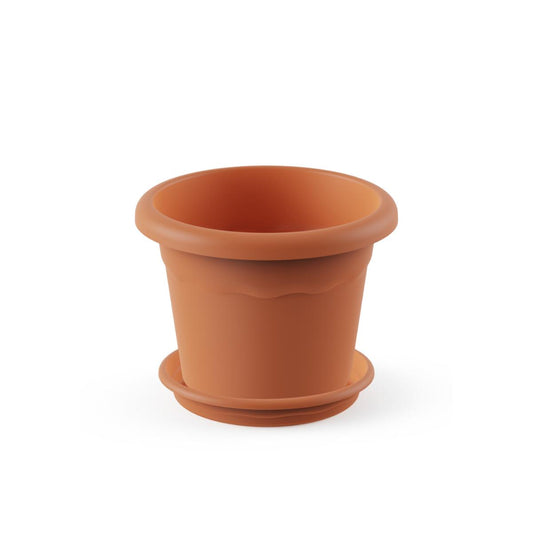 Vaso redondo em terracota com pires embalagem 16 x 12 cm