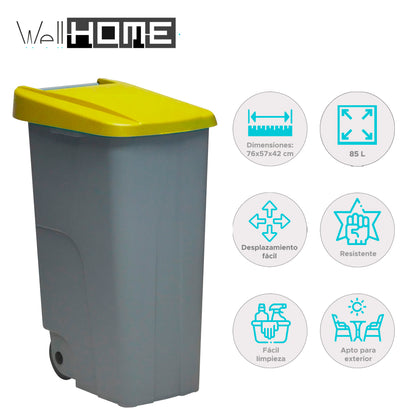 Contenedor Reciclo 85l Amarillo Cerrado 76x57x42 Cm Wellhome_1
