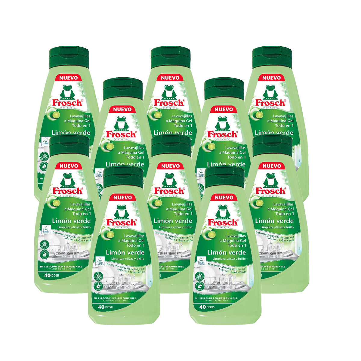 Embalagem de 10 Gel para Máquina de Lavar Louça Frosch Verde Limão 650 g