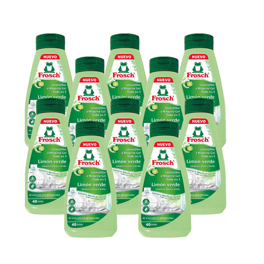 Embalagem de 10 Gel para Máquina de Lavar Louça Frosch Verde Limão 650 g