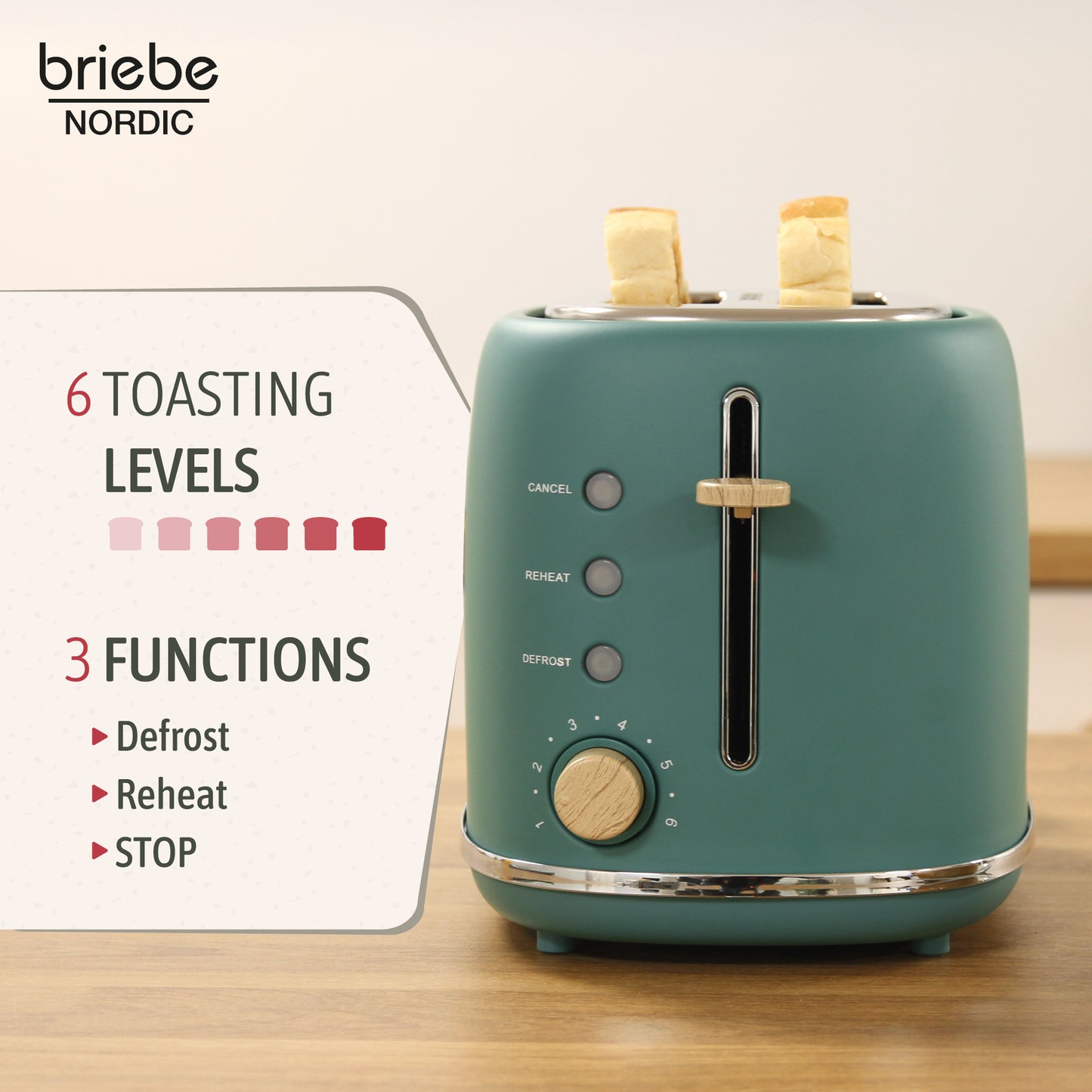 Briebe Nordic Set Tostadora Pan Ranura Ancha 2 Rebanadas + Tetera 2,3l Acero Inox, Inducción Libre Bpa, Skt1177gre,verde_2