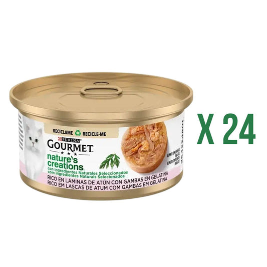 Pack de 24 Criações Gourmet da Natureza Rico em Flocos de Atum com Camarão em Gelatina 70g